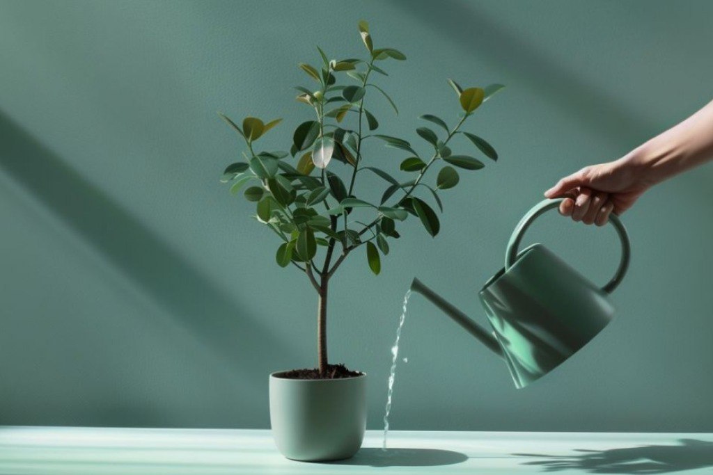 person trying to water a plant but missing the plant pot