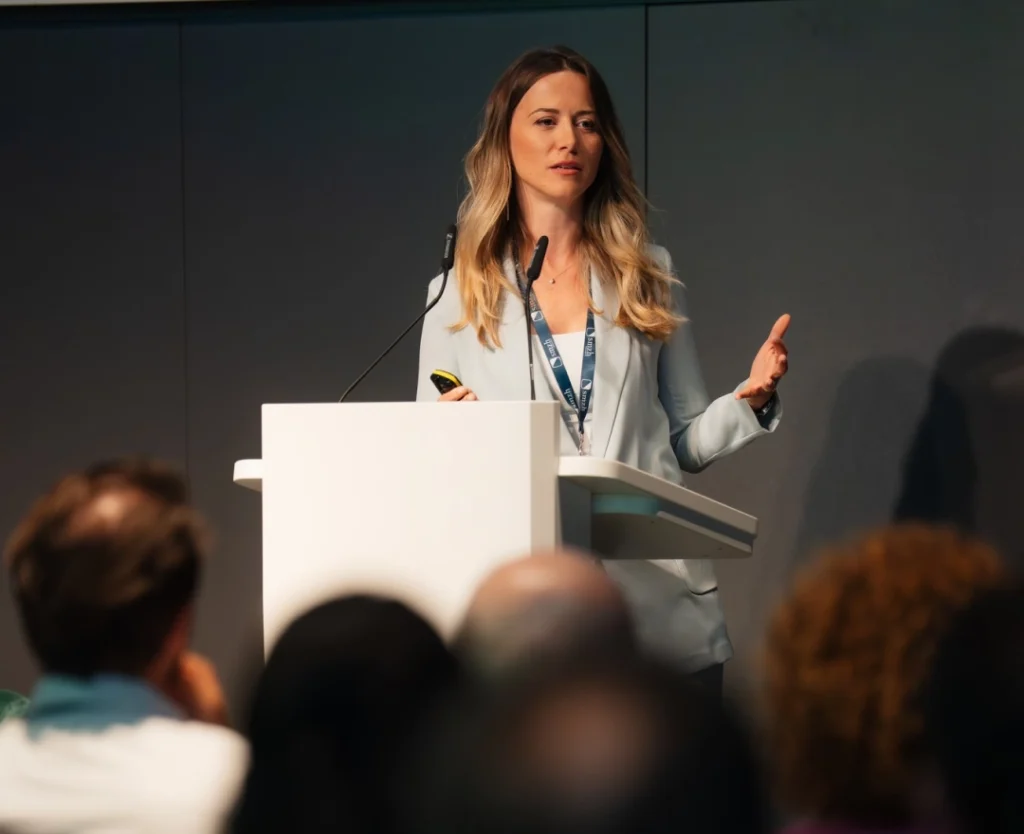 Jeta Zagragja presenting AnchorzUp at Tech Forum 2025
