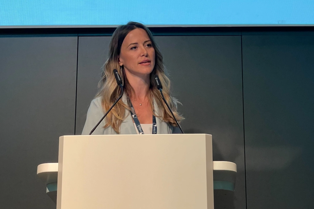Jeta Zagragja presenting AnchorzUp at Tech Forum 2025 in Switzerland