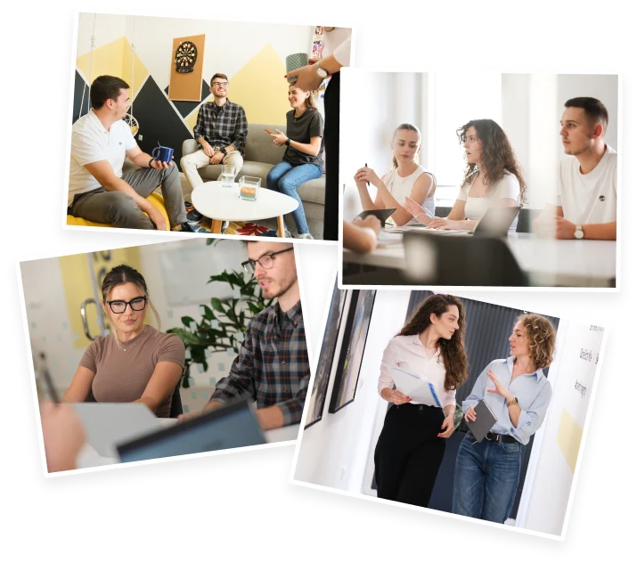 different images of the AnchorzUp team in the offices