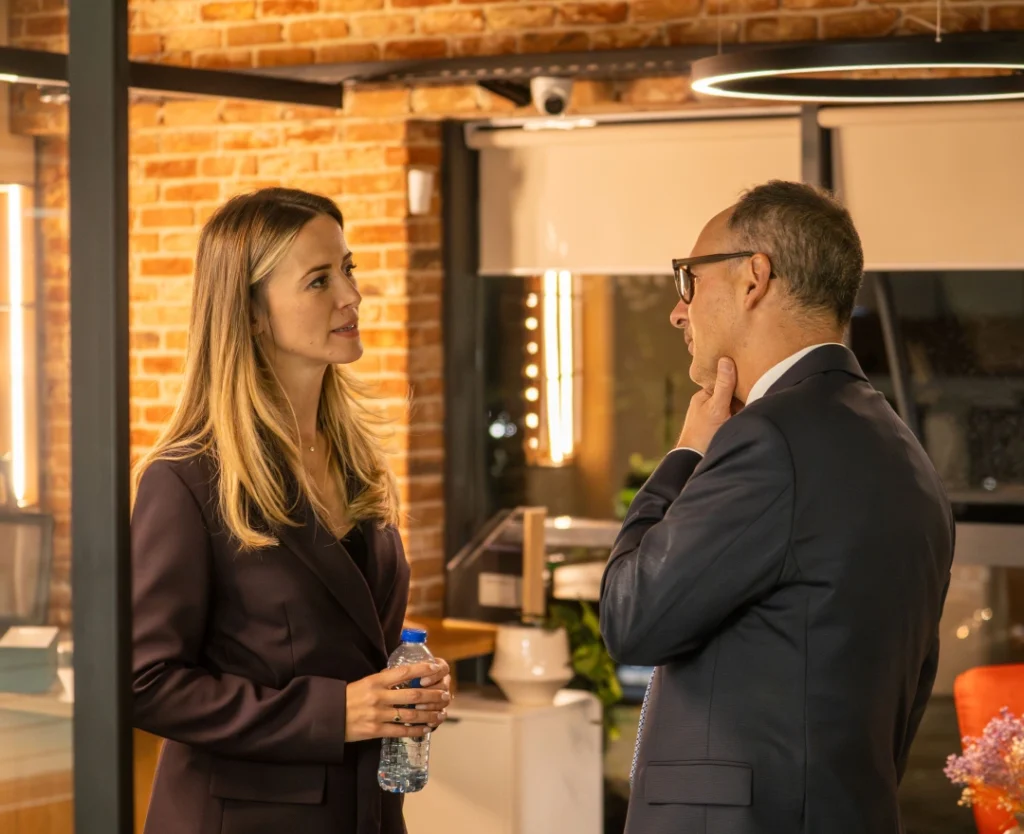 Jeta Zagragja and Mr. Christoph Fuchs engaged in conversation at the event.
