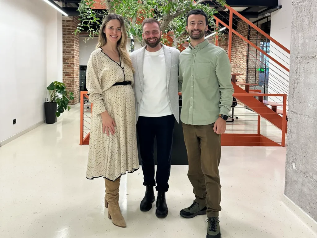 Jeta Zagragja, Marco Real, and Lumbardh Zagragja meeting at AnchorzUp offices in Kosovo