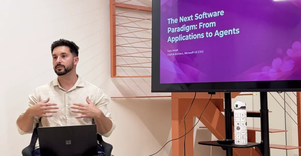 Microsoft AI Architect Fatos Ismali presenting: The next software paradigm: from applications to agents